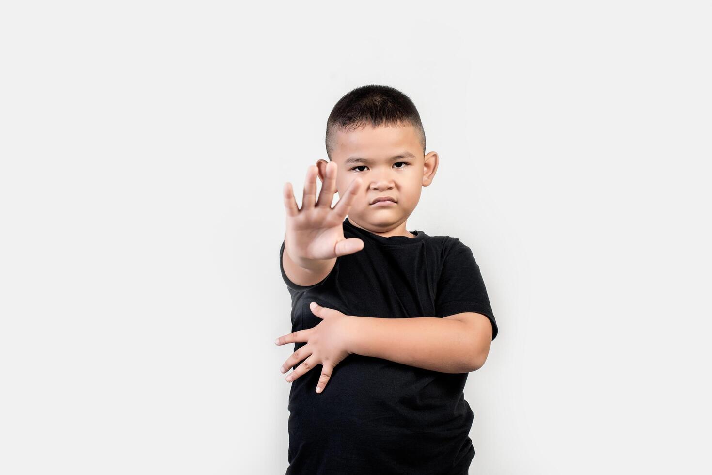 Funny portrait boy studio photo. photo