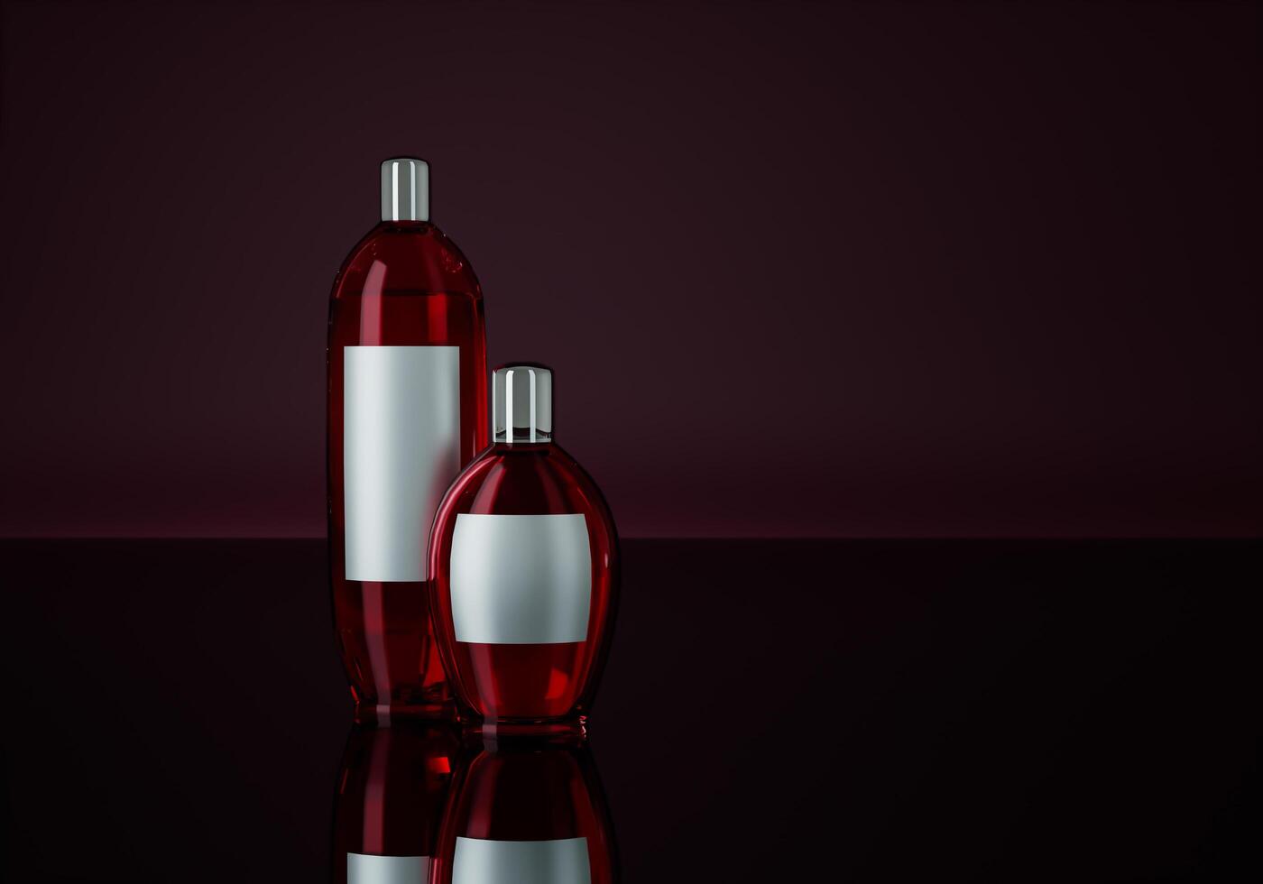 Crimson perfume bottle in a black room photo