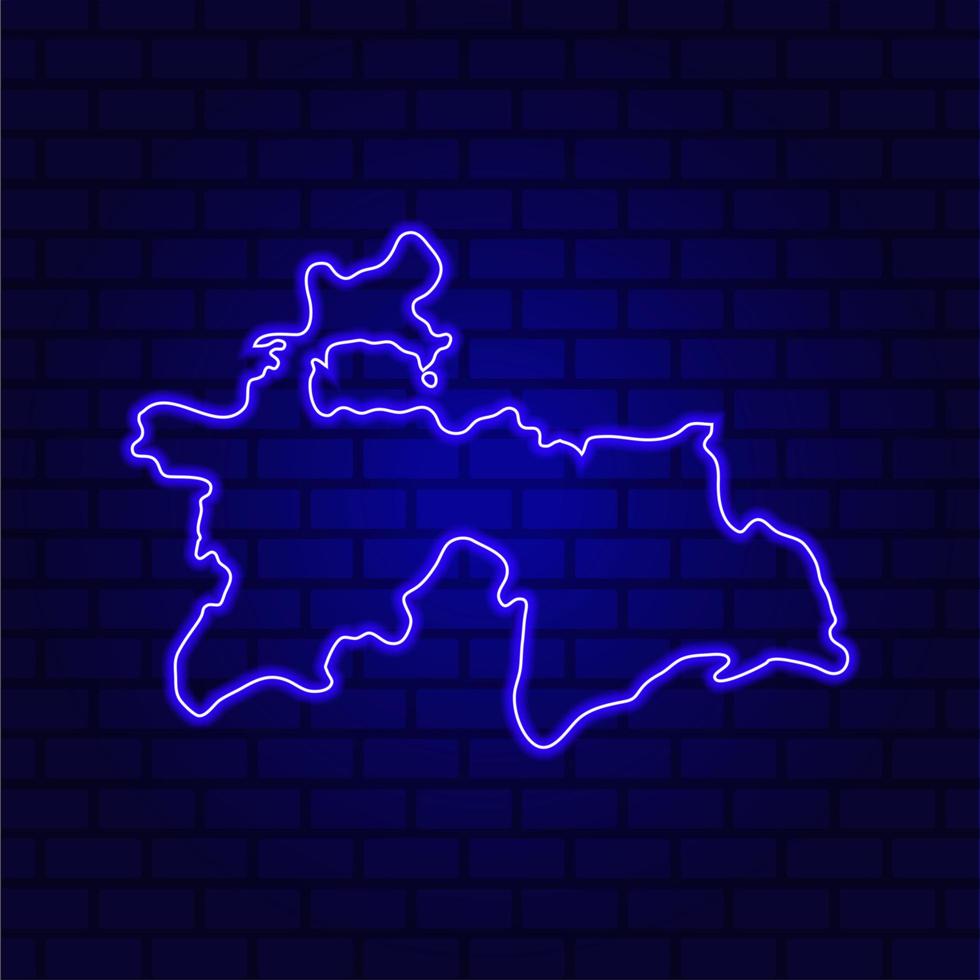 Tajikistan glowing neon sign on brick wall background photo