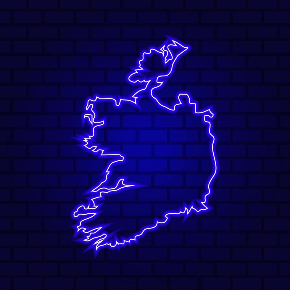Ireland glowing neon sign on brick wall background photo
