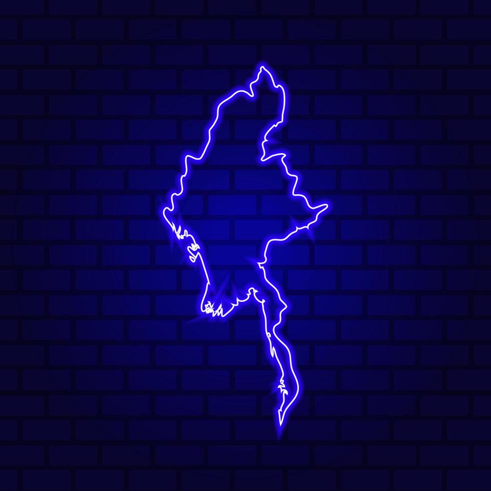 Myanmar glowing neon sign on brick wall background photo