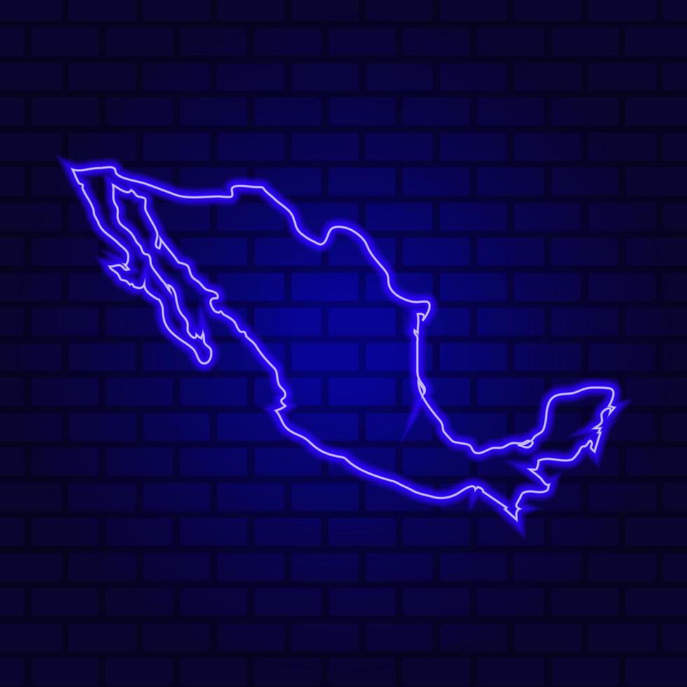 Mexico glowing neon sign on brick wall background photo