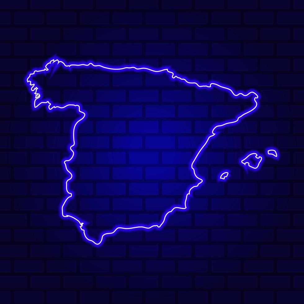 Spain glowing neon sign on brick wall background photo