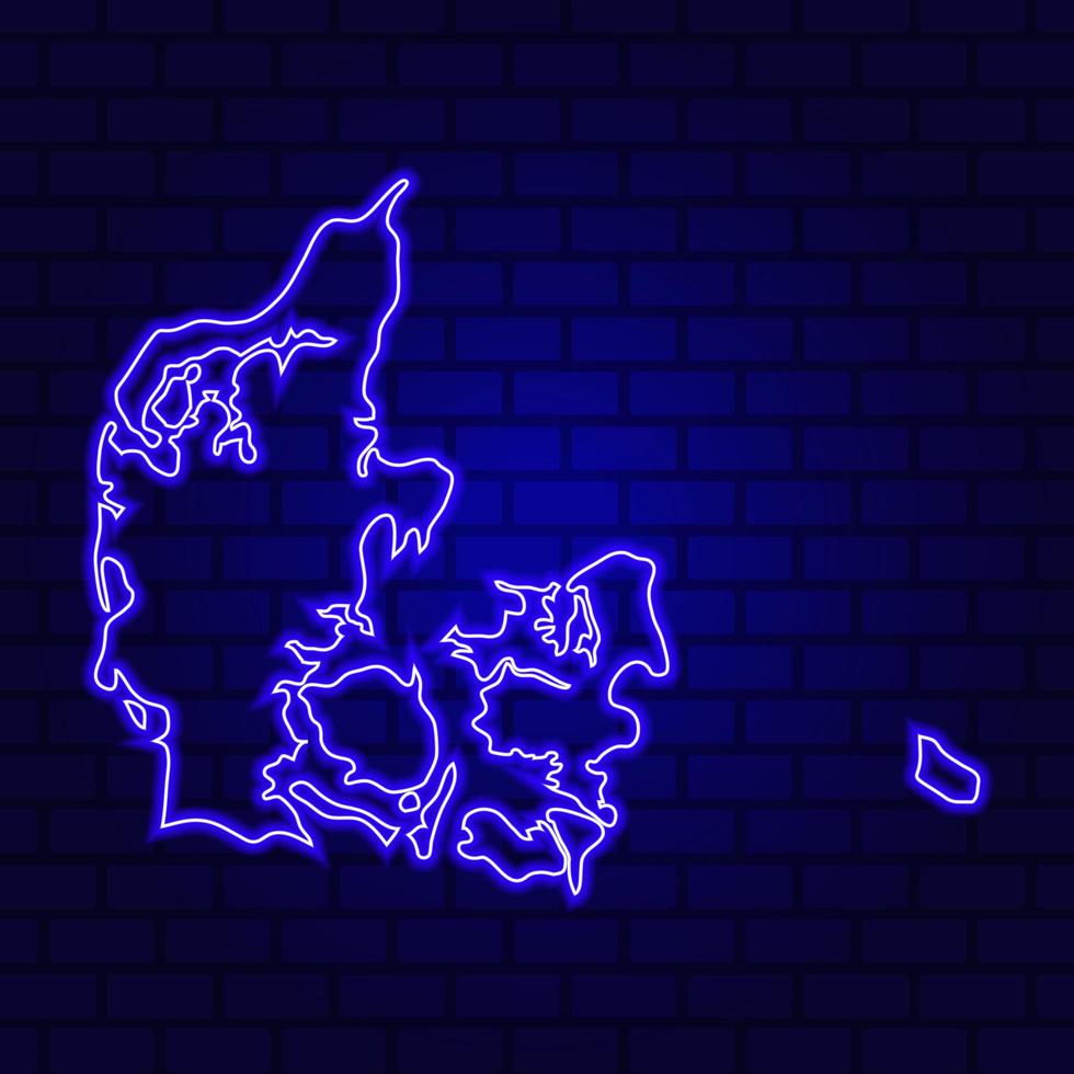 Denmark glowing neon sign on brick wall background photo