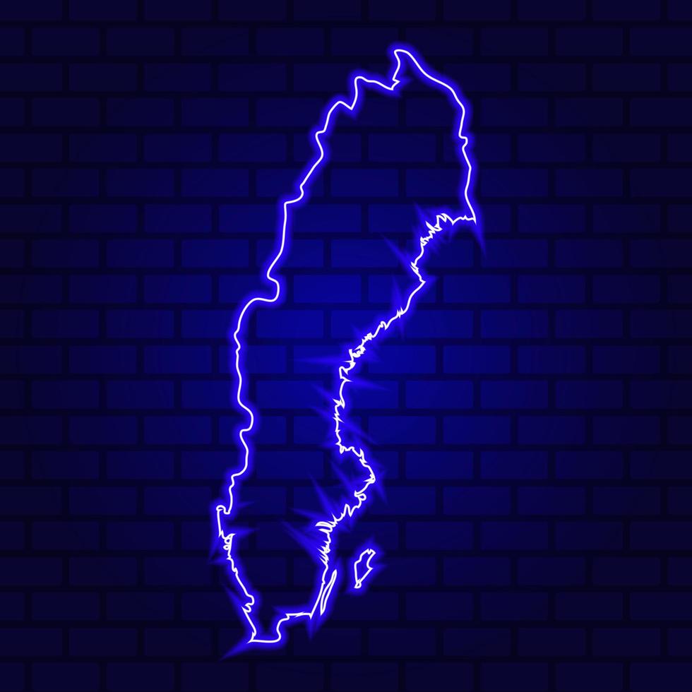 Sweden glowing neon sign on brick wall background photo