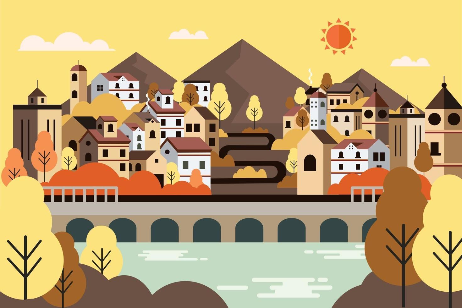 paisaje de campo durante la ilustración de otoño vector