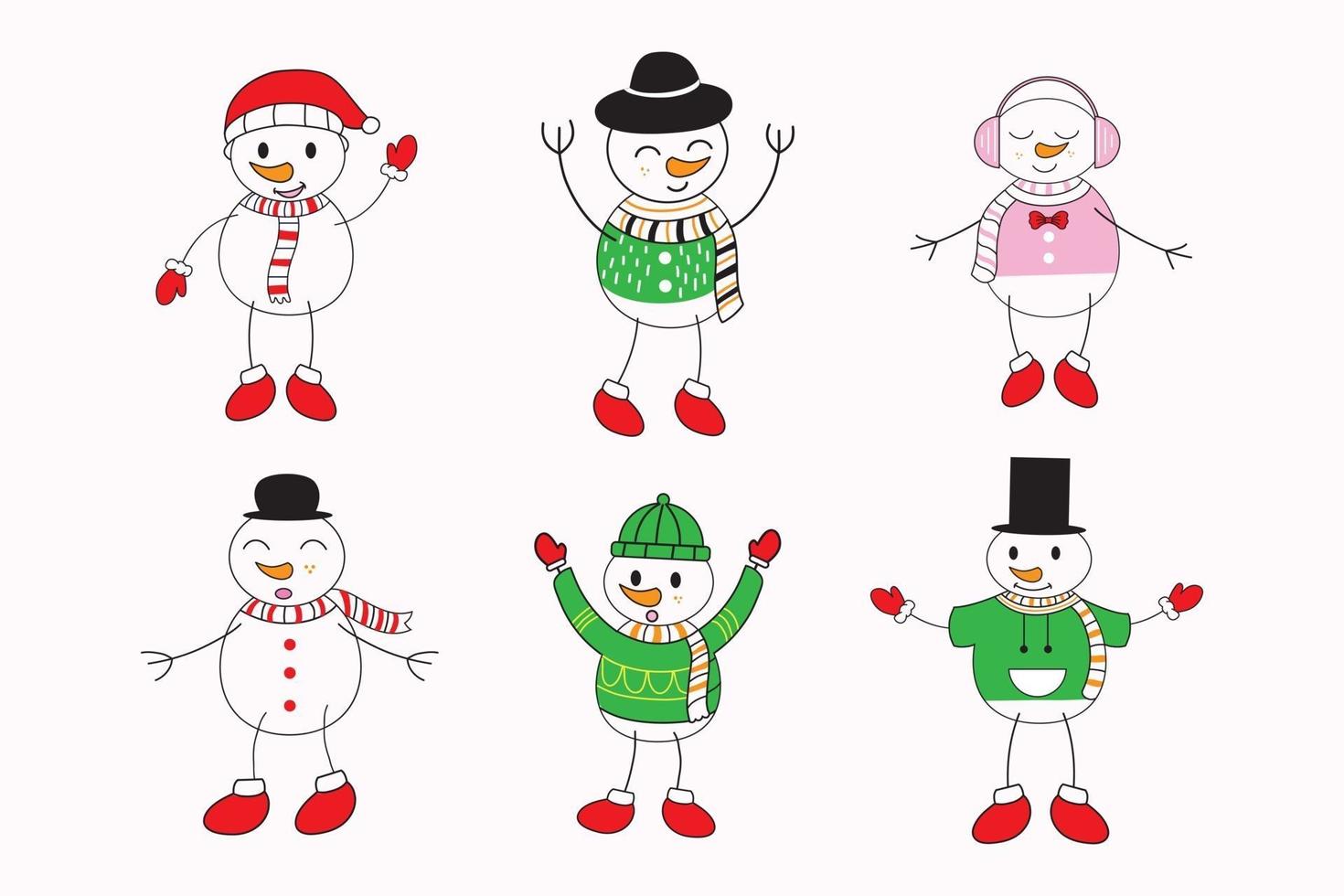 conjunto de ilustración de personaje de muñeco de nieve lindo vector