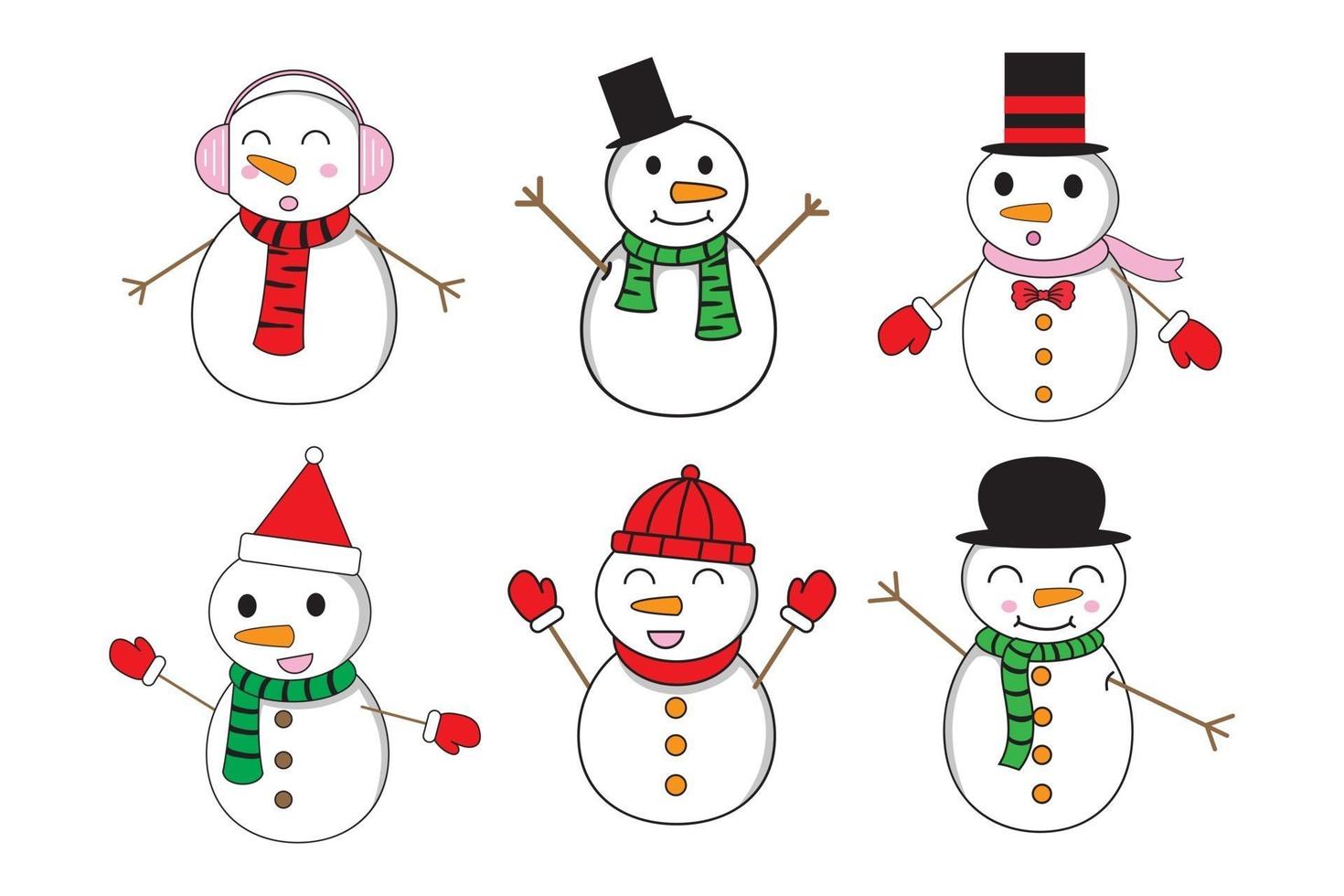 conjunto de ilustración de personaje de muñeco de nieve lindo vector
