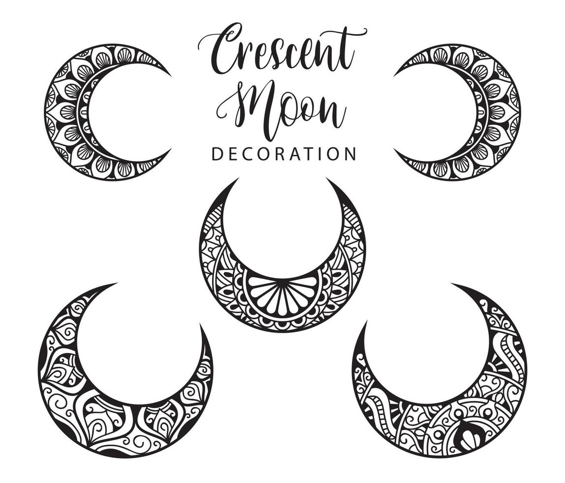 Crescent moon coloring page, moon decoration element collection vector