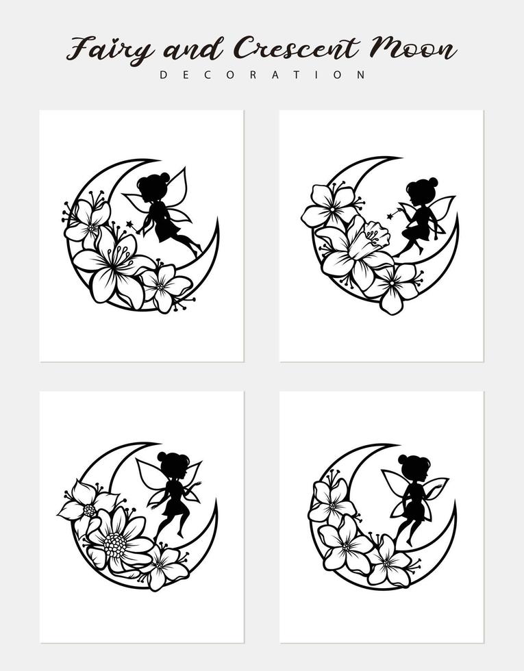 Set of fairy and crescent moon illustration vector