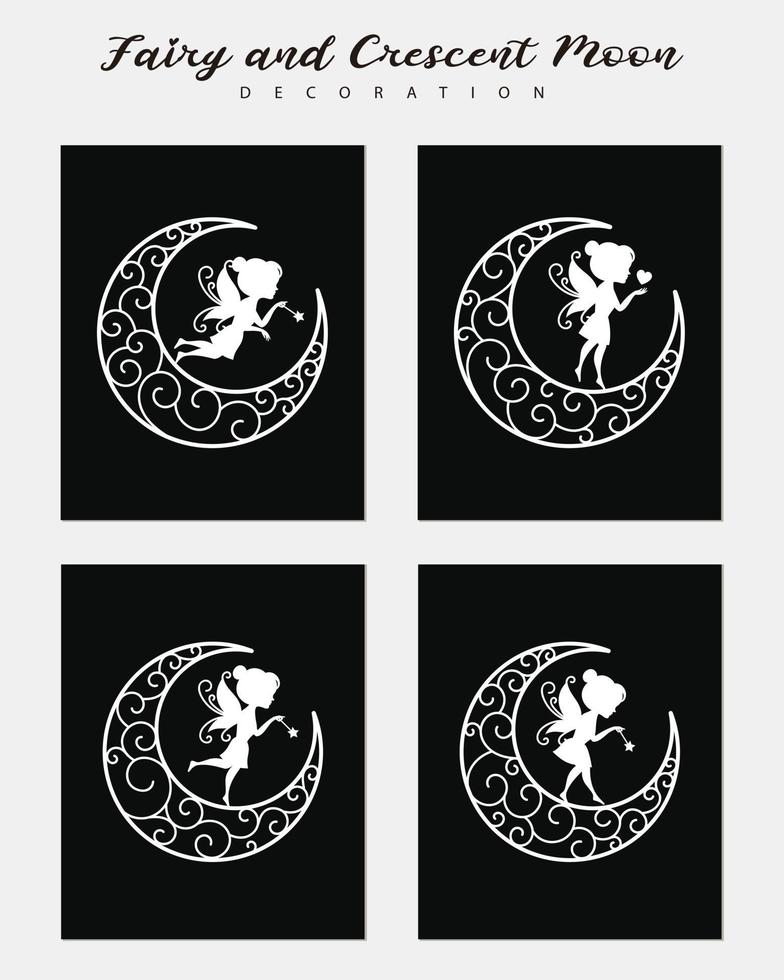 Set of fairy and crescent moon illustration vector