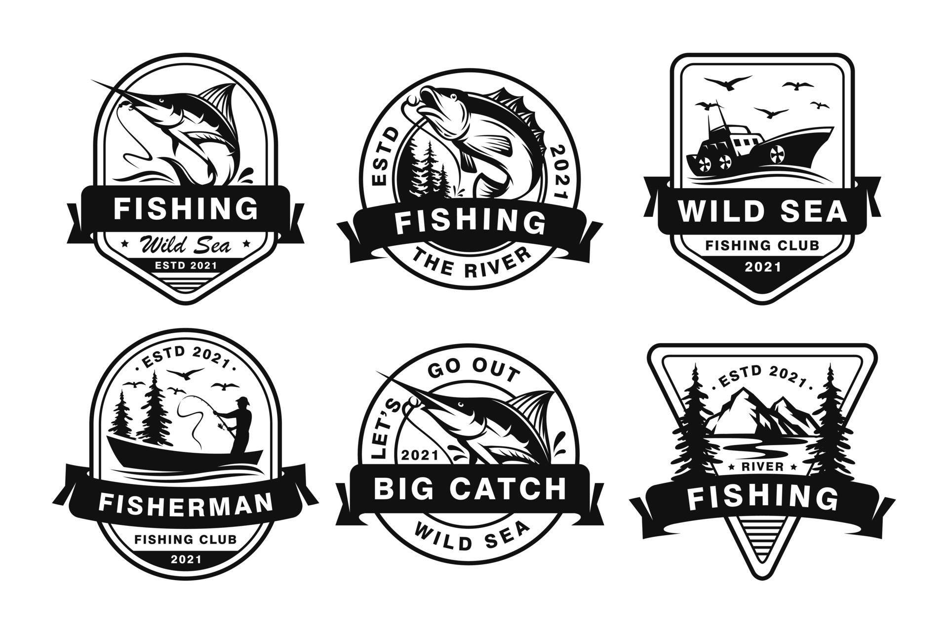 Fishing Logo Set stock vector. Illustration of badge - 83211594