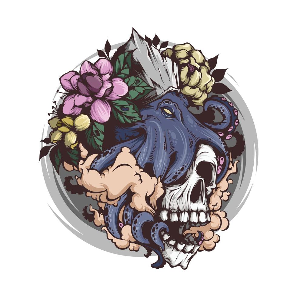 Skull head with octopus illustration vector