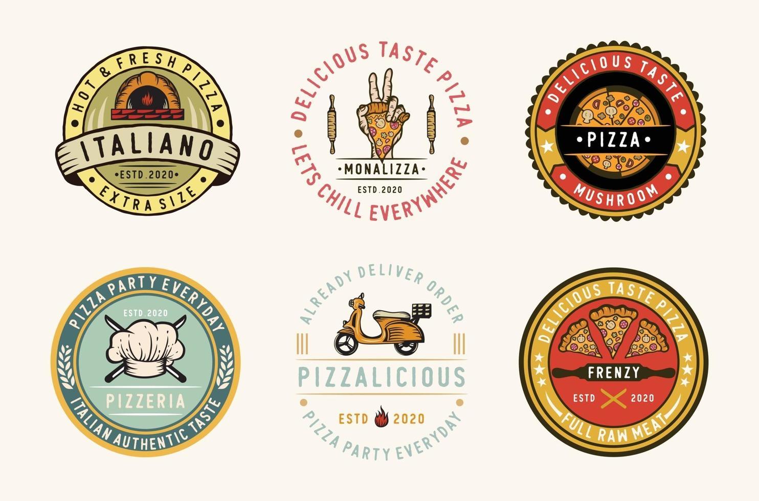 Set of pizza labels, badges and design element vector