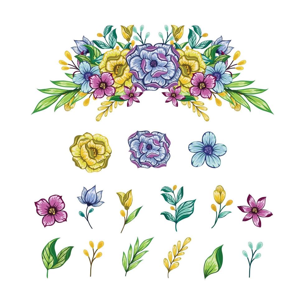 Set of floral vector elements