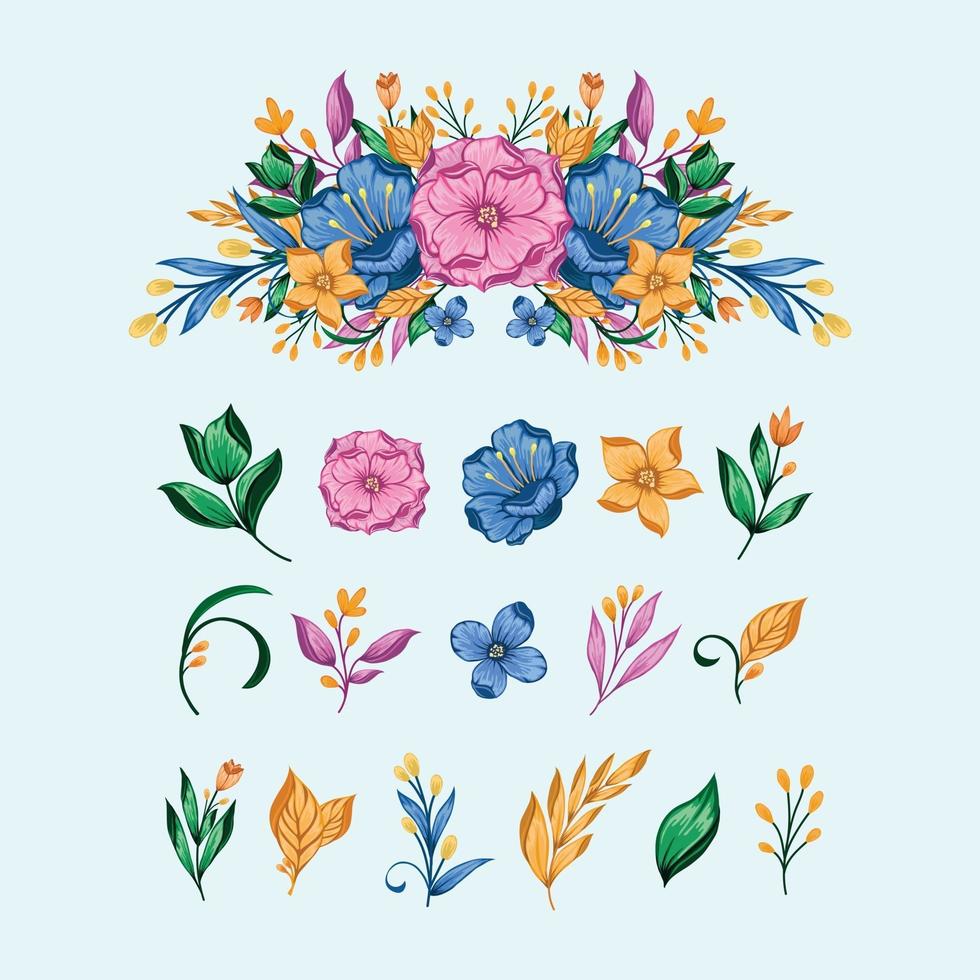 Set of floral vector elements