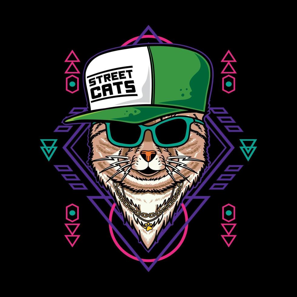 Vector Illustration of cat cartoon vintage retro hip hop rapper style