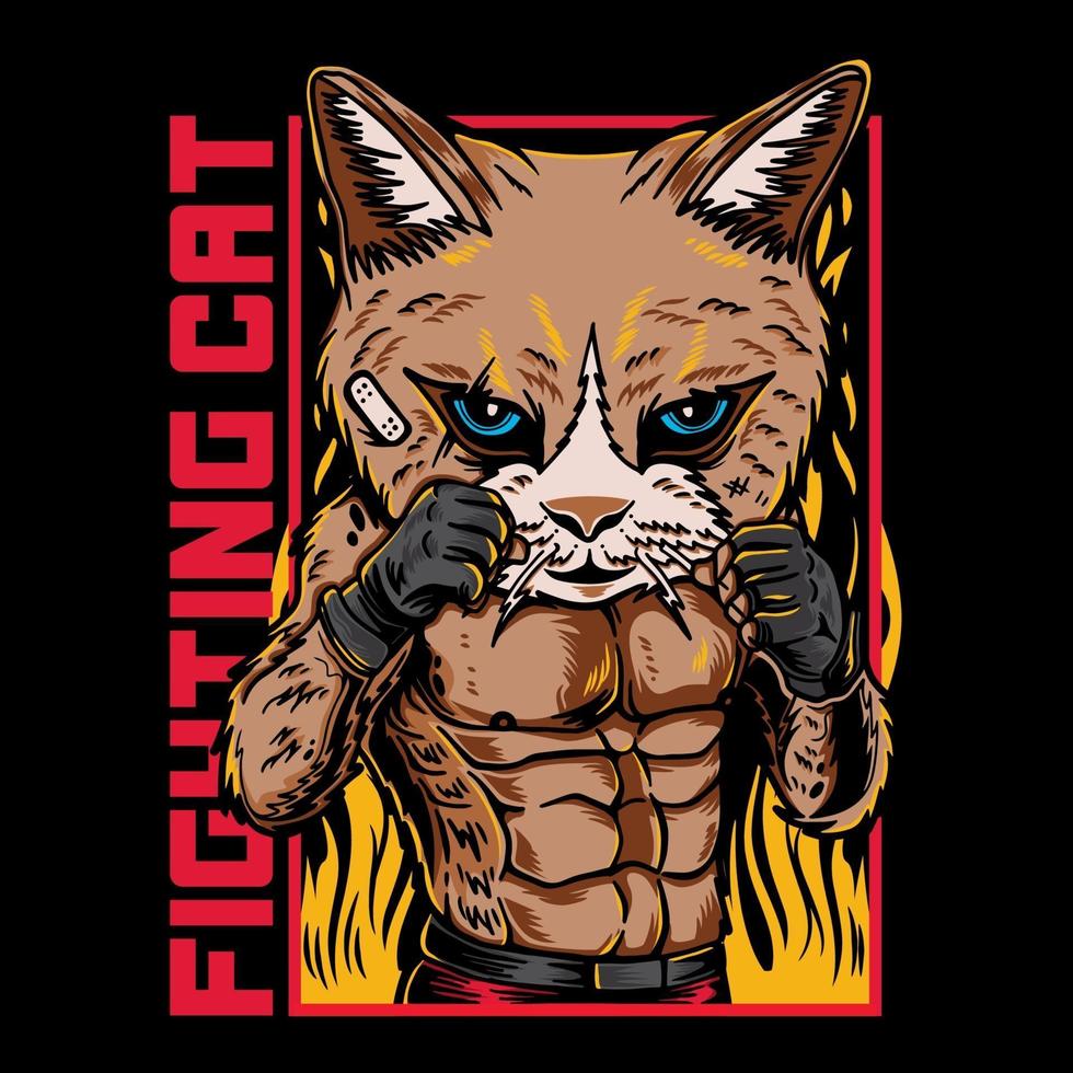 Ilustración gráfica de vector de cat fighter arte marcial retro vintage