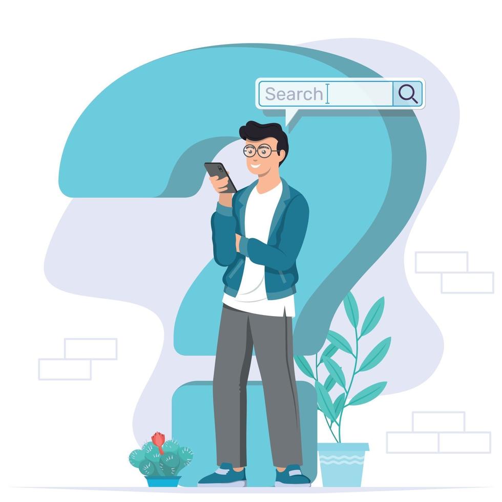 Young man searching the internet vector