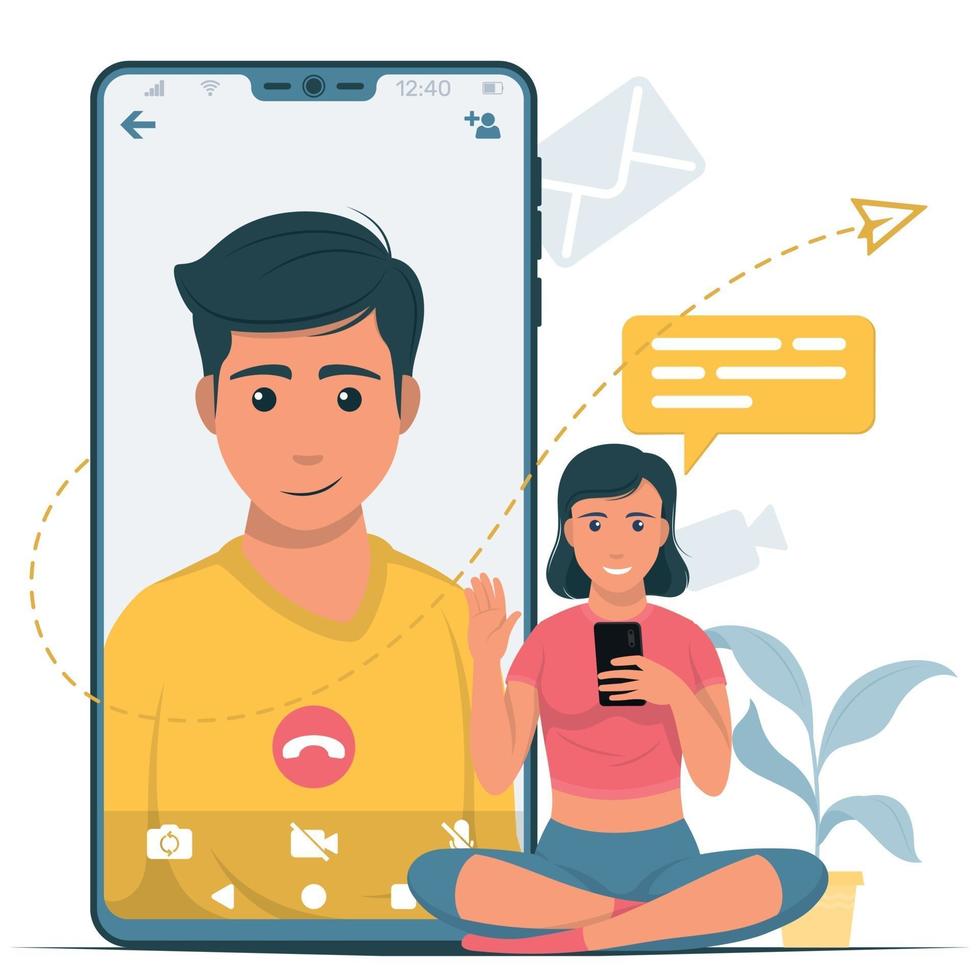 Young people talking on a video call vector