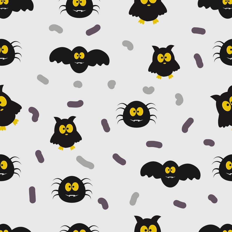 Halloween Seamless Pattern with cute, funny, sweet characters, vector