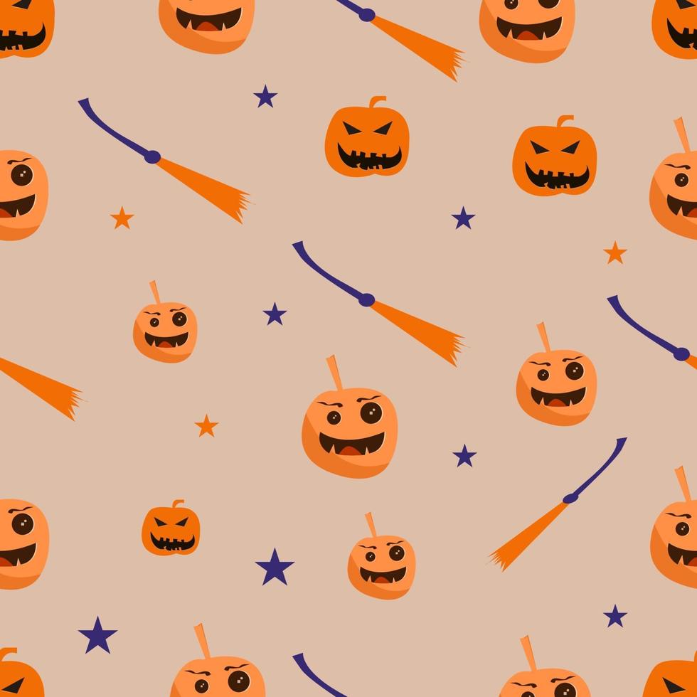 Halloween Seamless Pattern with cute, funny, sweet characters, vector