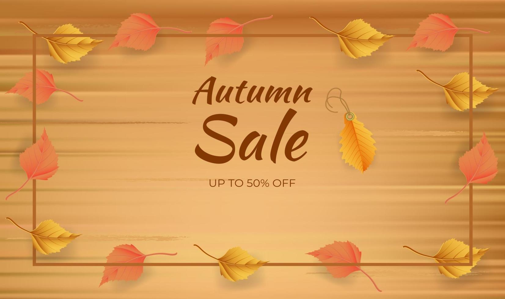 autumn sale banner on wooden background vector