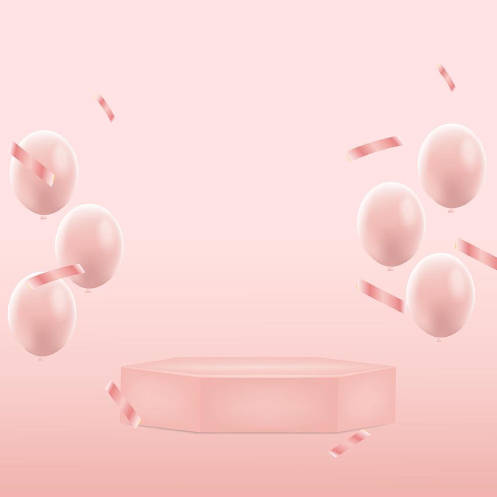 Minimal geometric podium with balloons and confetti vector