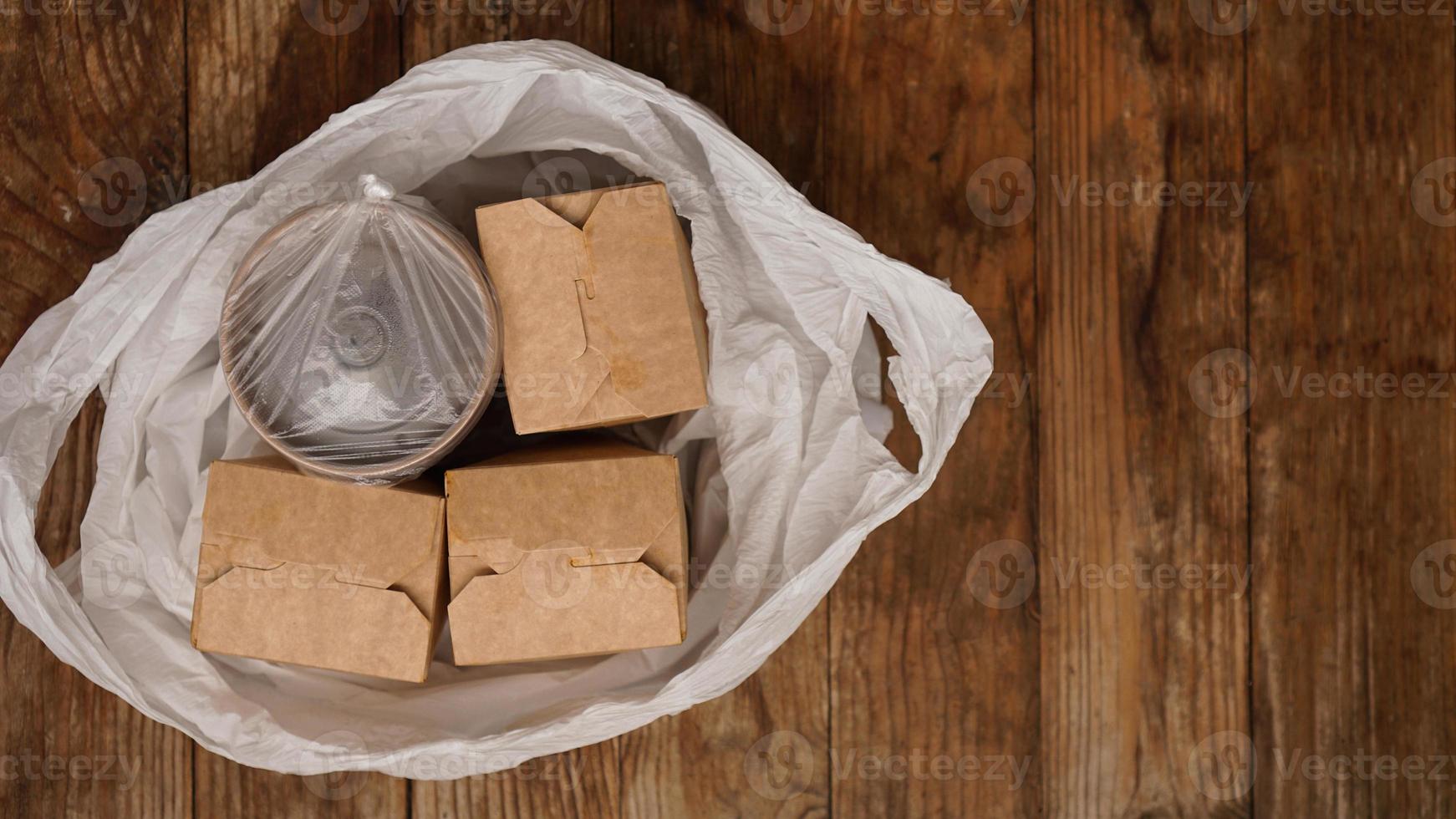 Asian food delivery. Food in containers and in a package photo