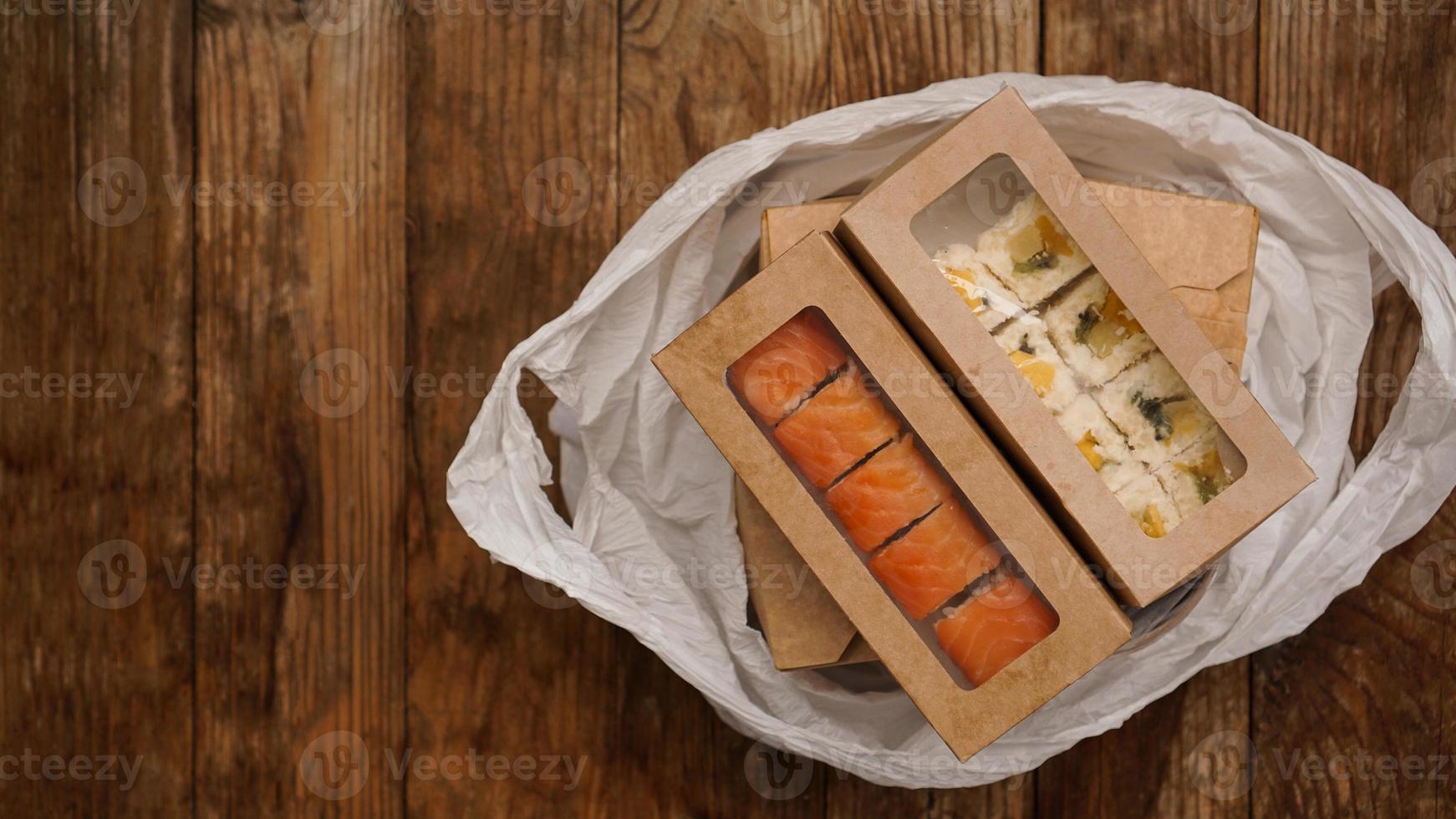 Asian food delivery. Food in containers and in a package photo