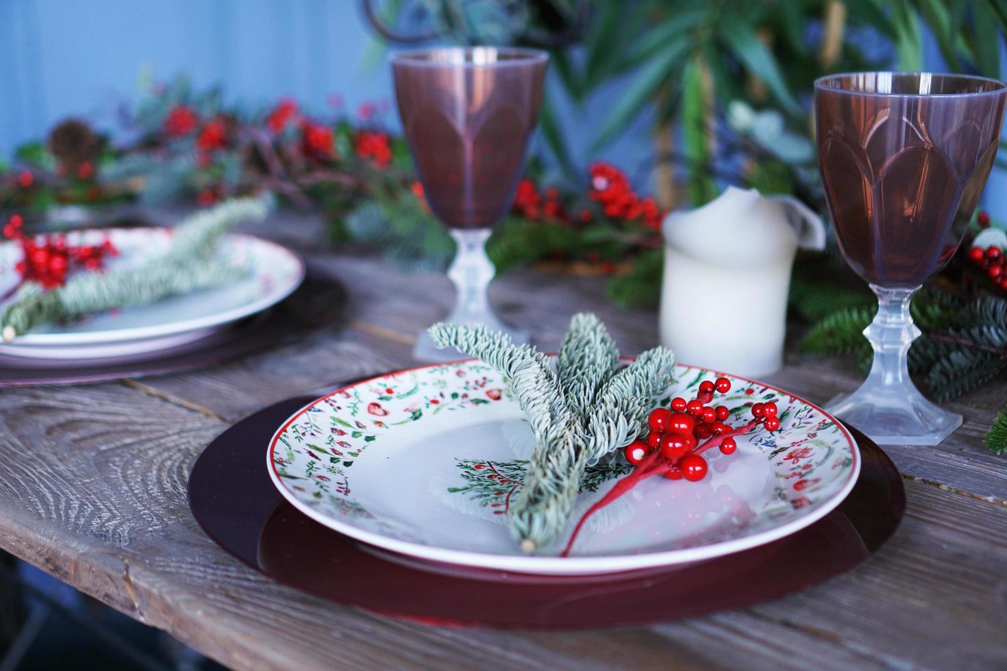 decoración de la cena de año nuevo de navidad foto