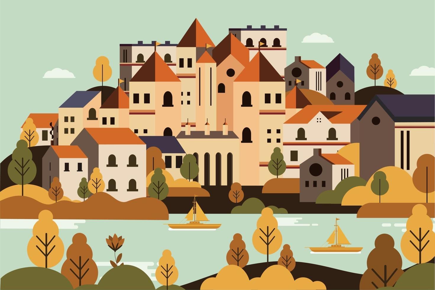 Landscape countryside during autumn illustration vector