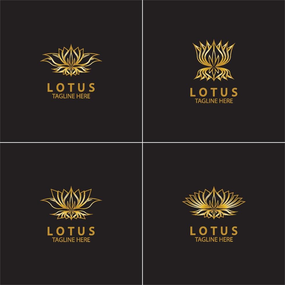 Golden lotus flower logo Vector design template