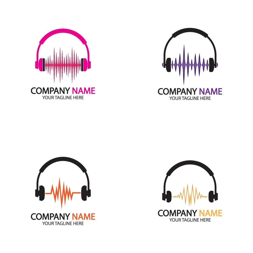 Auriculares con ilustración de vector de logo de icono de onda de sonido