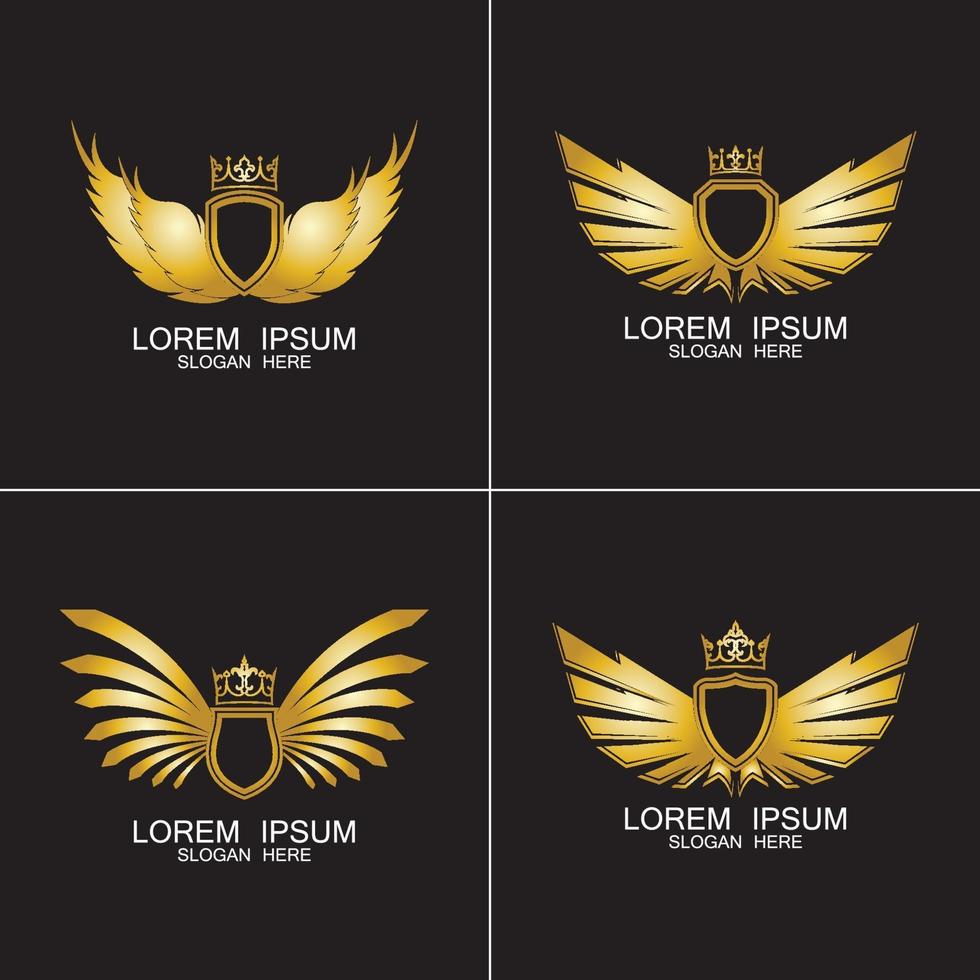 winged shield with crown logo vector