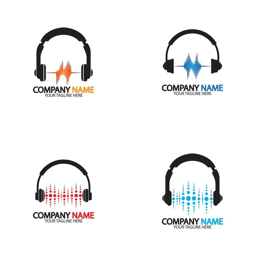 Headphones with sound wave logo vector icon