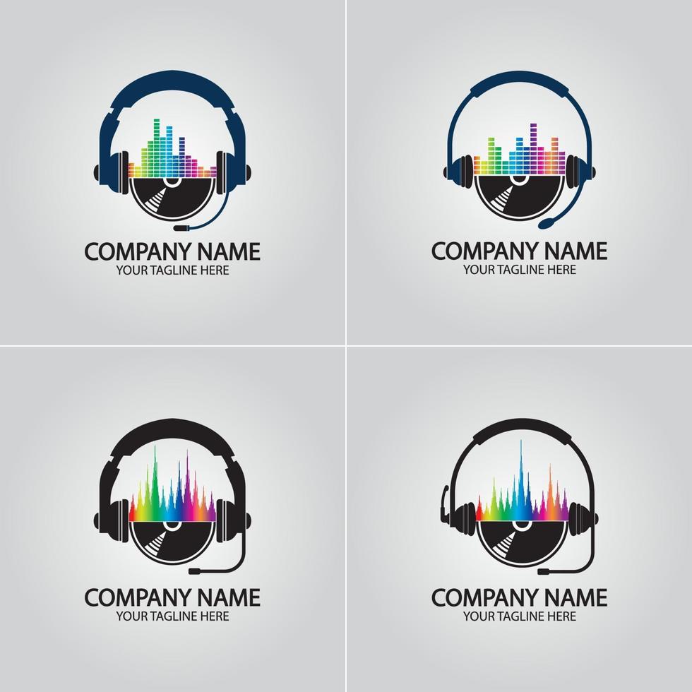 dj de auriculares, logo de grabación de estudio de música vector