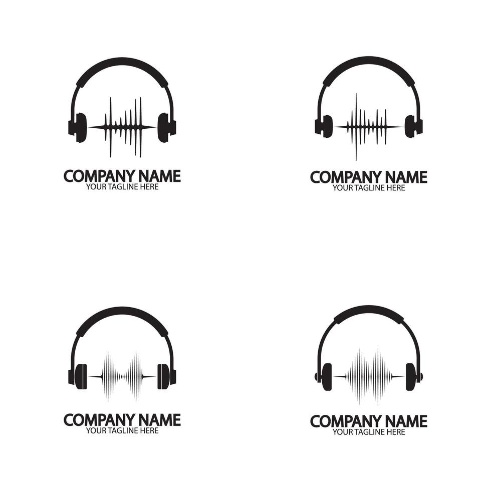 Headphones with sound waves beats logo design vector illustration