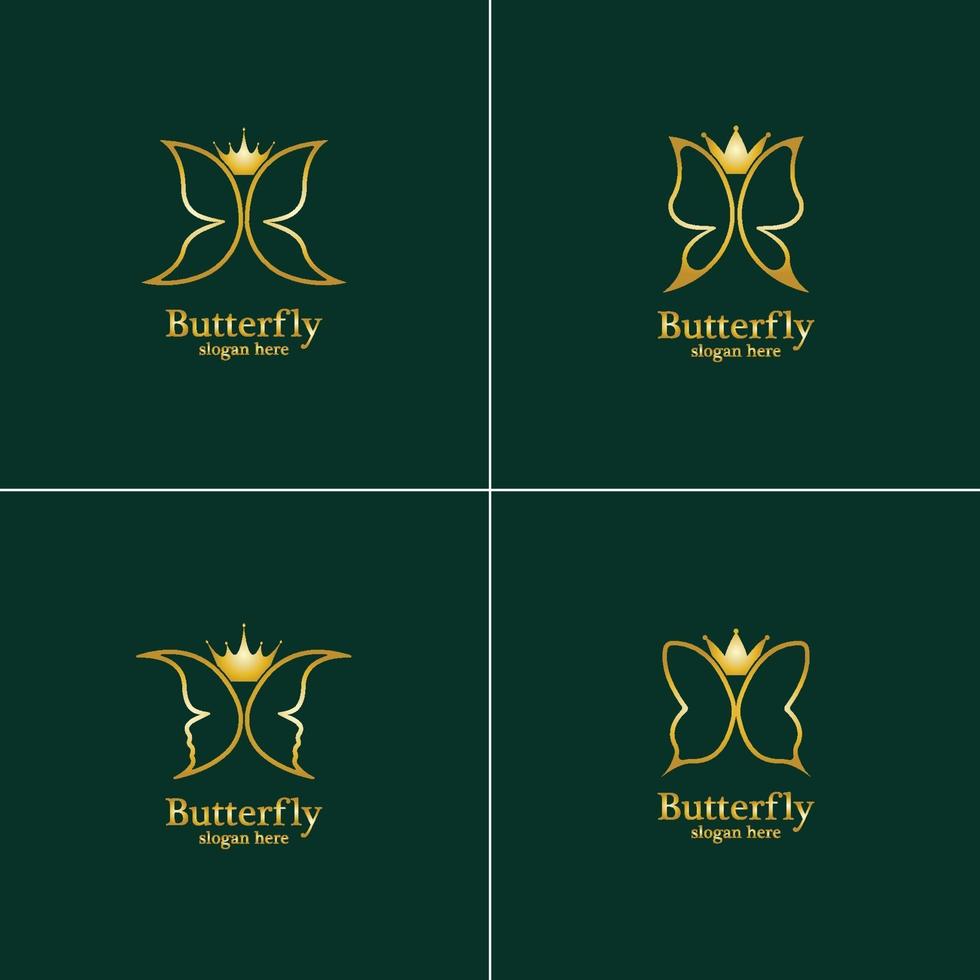 Golden Butterfly logo. Royal butterfly logotype vector