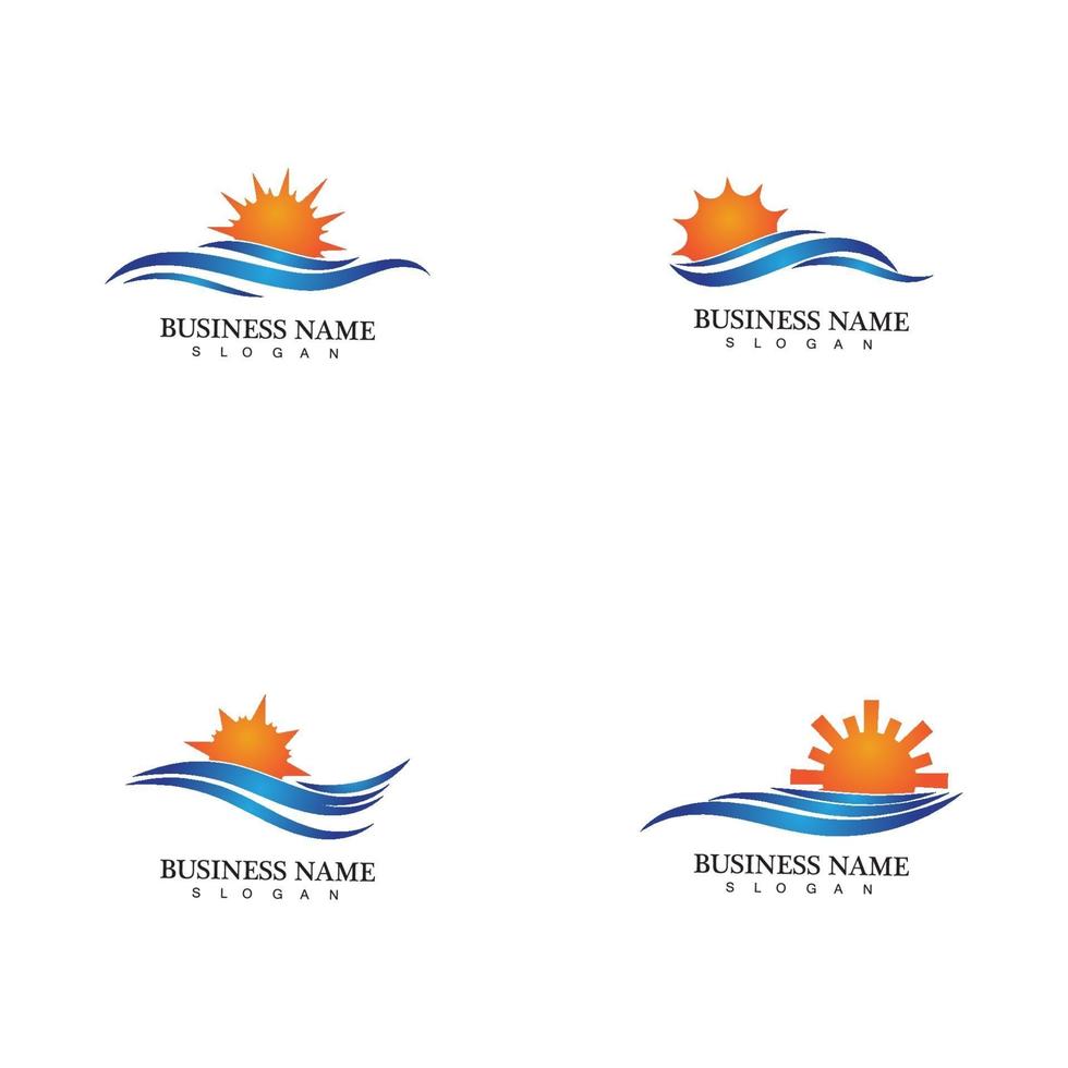 Water wave and sun icon vector illustration design logo