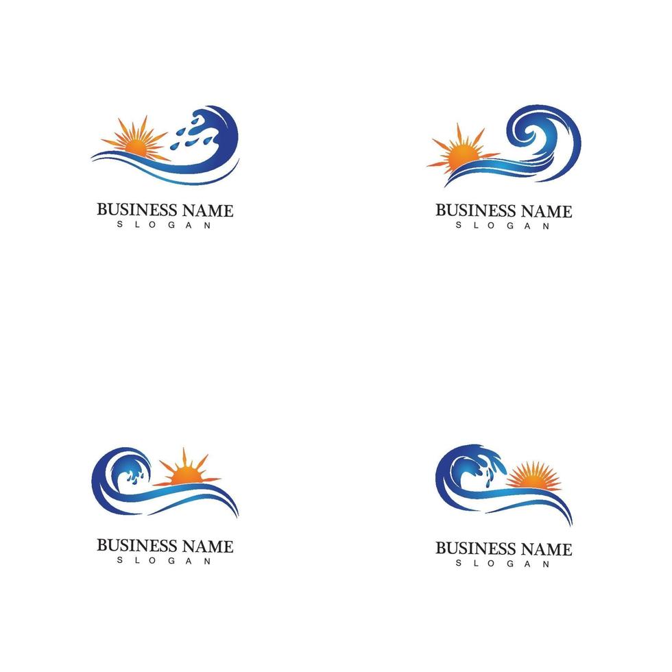 Water wave and sun icon vector illustration design logo