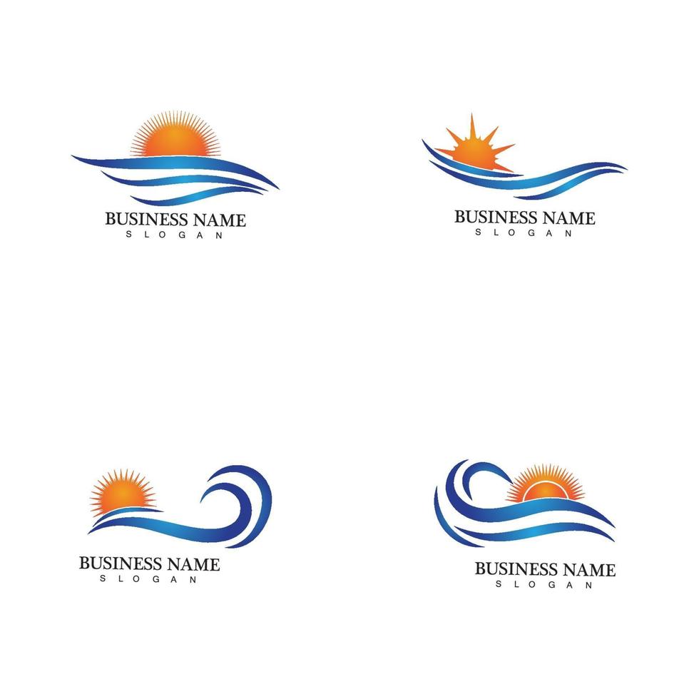 Water wave and sun icon vector illustration design logo