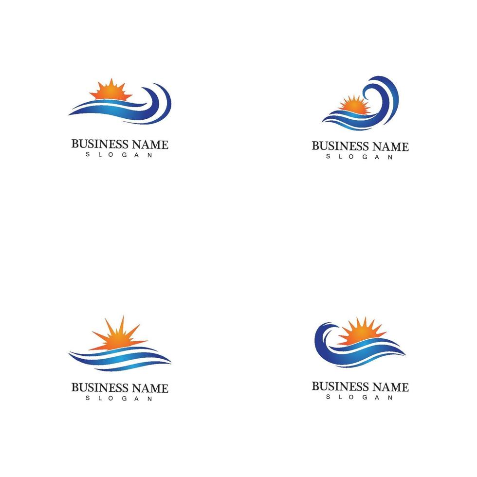 Logotipo de diseño de ilustración de vector de icono de onda de agua y sol