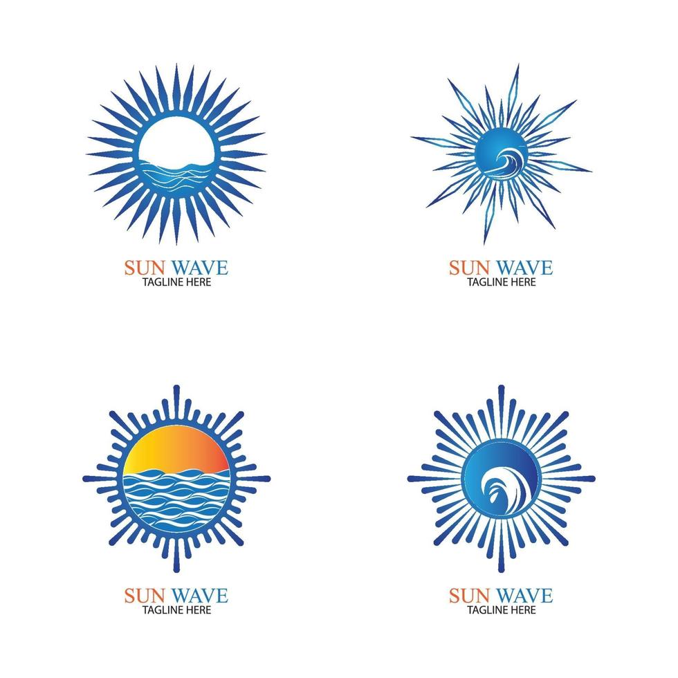 Water wave and sun icon vector illustration design logo