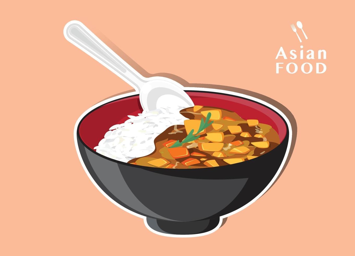 Japanese food curry with rice Vector illustration