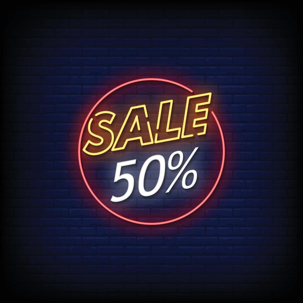 Sale 50 Percent Neon Signs Style Text Vector