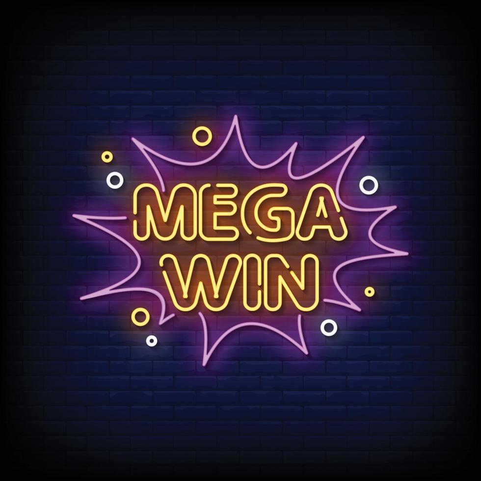 Mega Win Neon Signs Style Text Vector