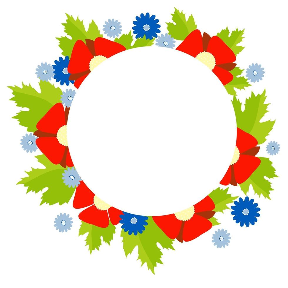 Round frame with a floral pattern of red poppies vector