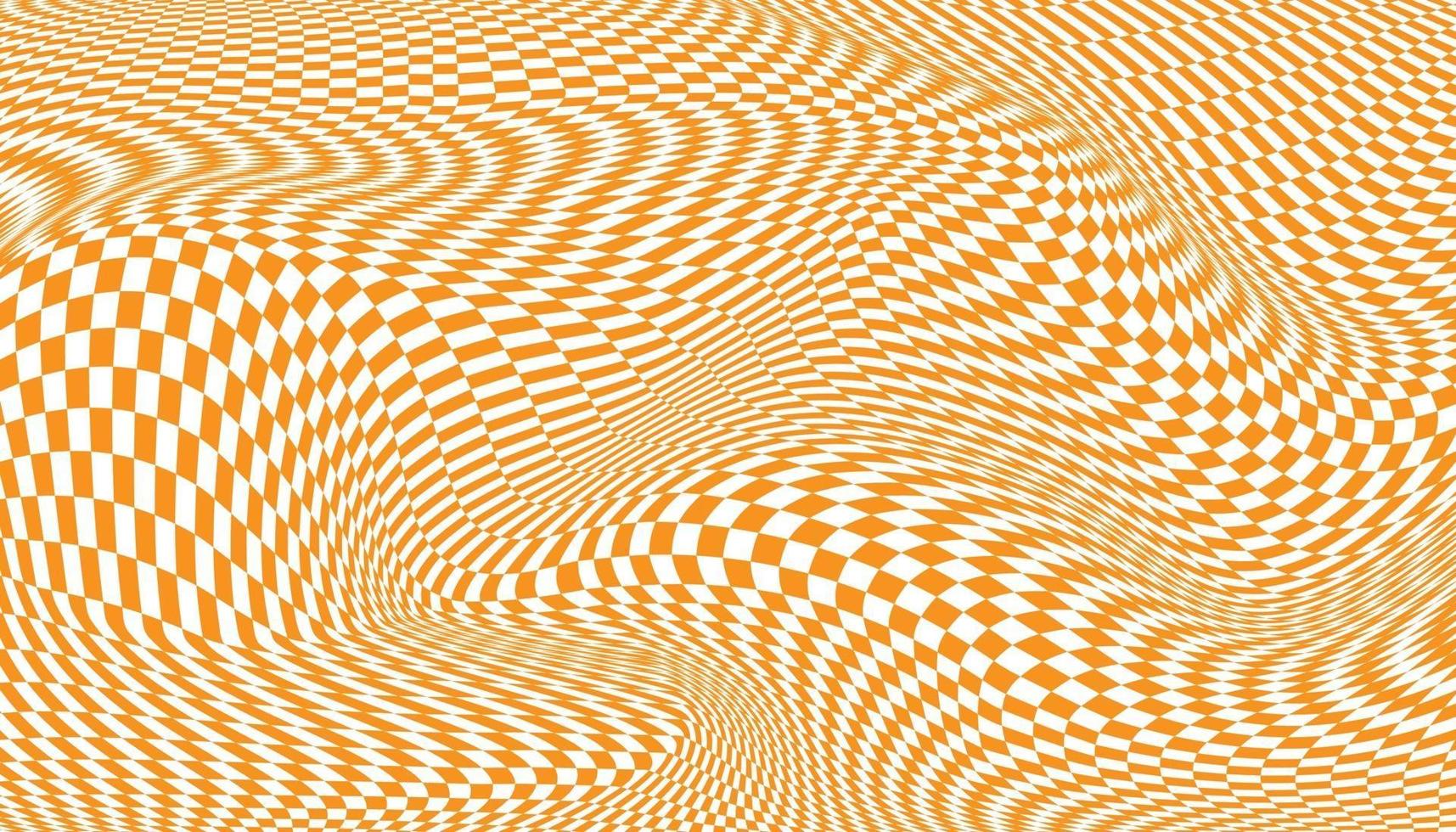 Orange and white distorted checkered background vector
