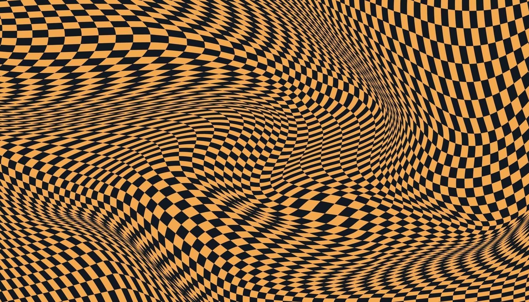 Orange and black distorted checkered background vector